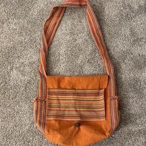 Totebag,  canvas,  boho style,  light rust color w/mixed color stitching/strap